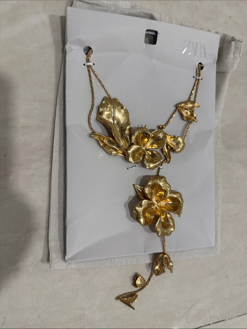 Zara Gold Floral Drop Necklace